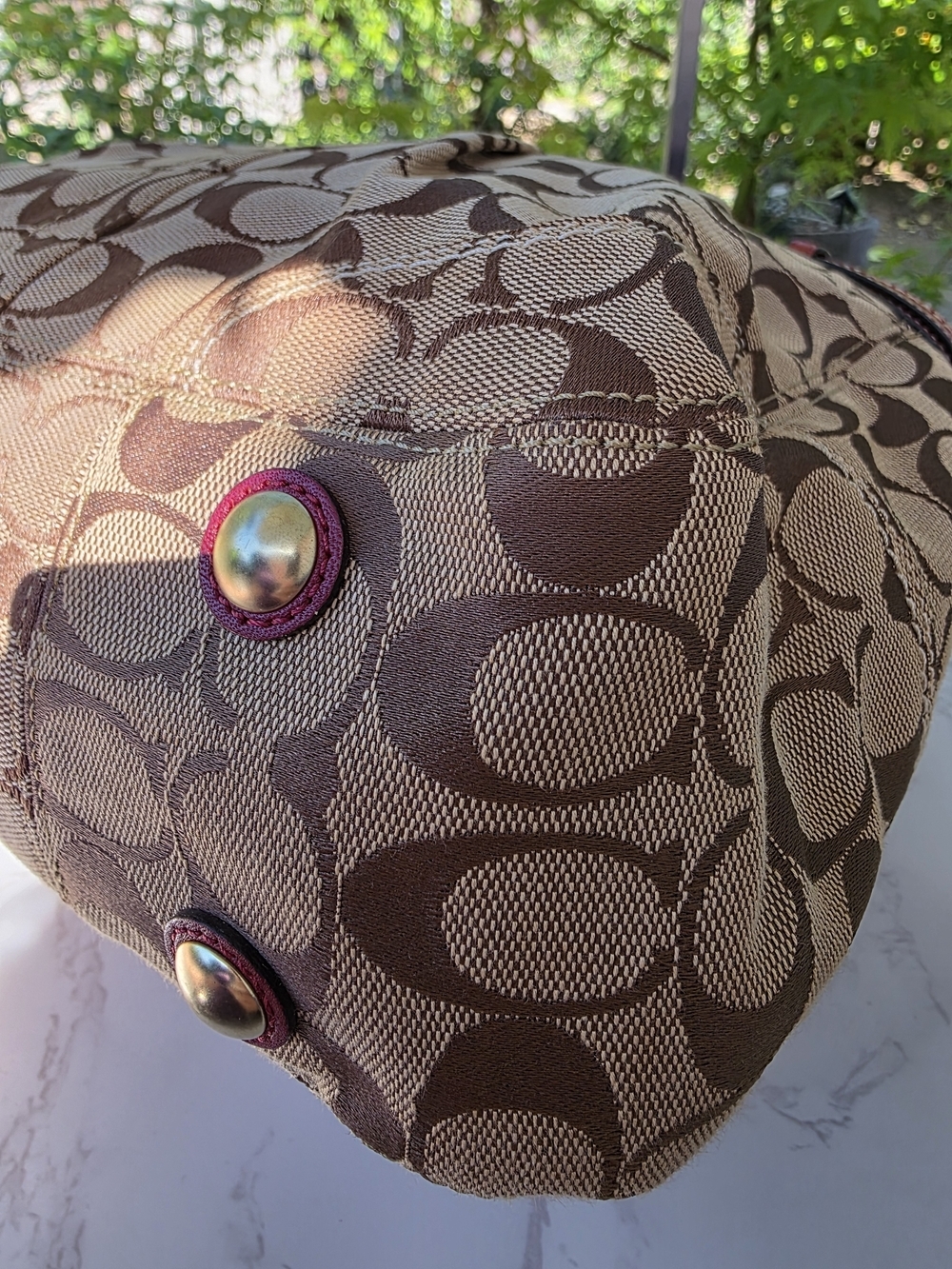 Coach Y2K Hamptons Brown Signature Canvas Tote with Red Leather Trim - Picture 15 of 15